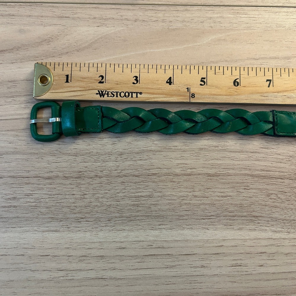 Green Leather Belt Braided Size S Boho Vintage - Picture 9 of 9